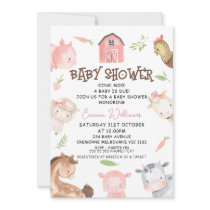 Minimalist Girls Farm Themed Baby Shower Invitation