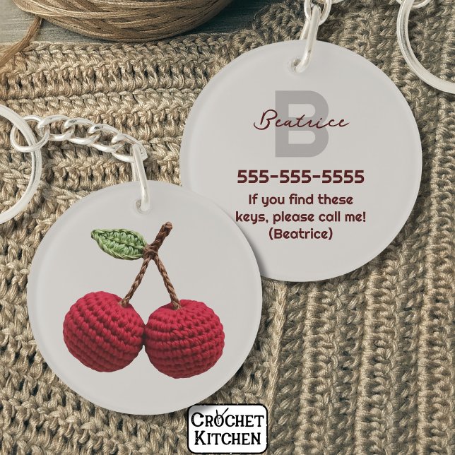 Minimalist Girly Crochet Red Cherry Monogram Name Keychain (Creator Uploaded)