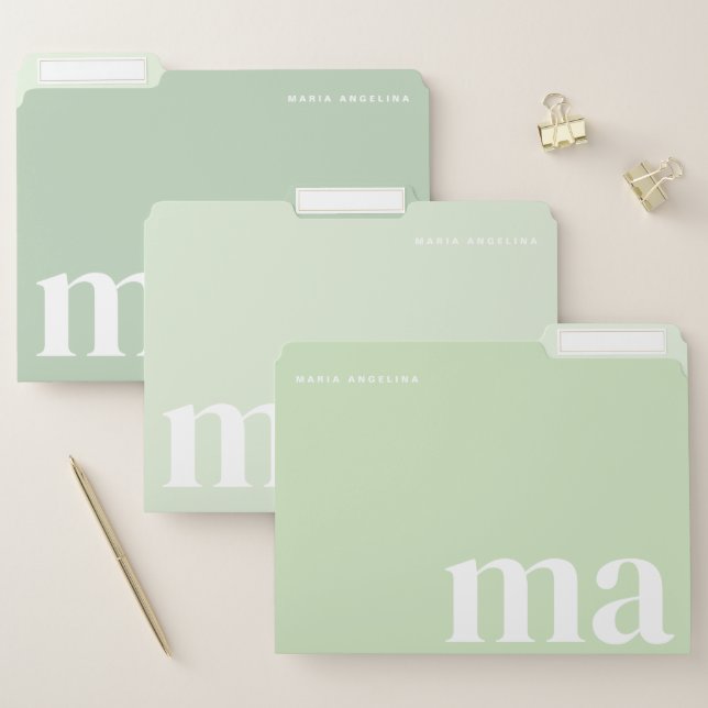 Minimalist Girly Green Monogram School File Folder (Set)