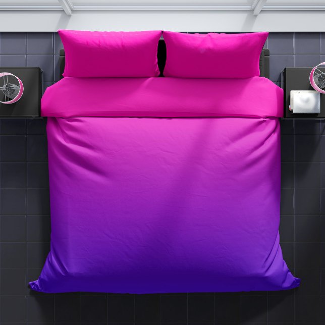 Minimalist Girly Hot Pink Purple Gradient Duvet Cover (Neon pink and purple gradient duvet cover)