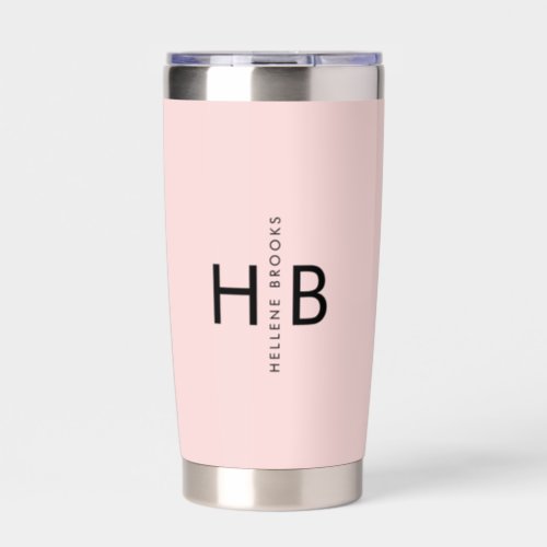 Minimalist Girly Pink  Black Initial Monogram Insulated Tumbler