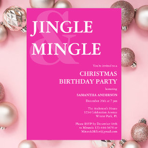 Minimalist Girly Pink Christmas Birthday Party Invitation