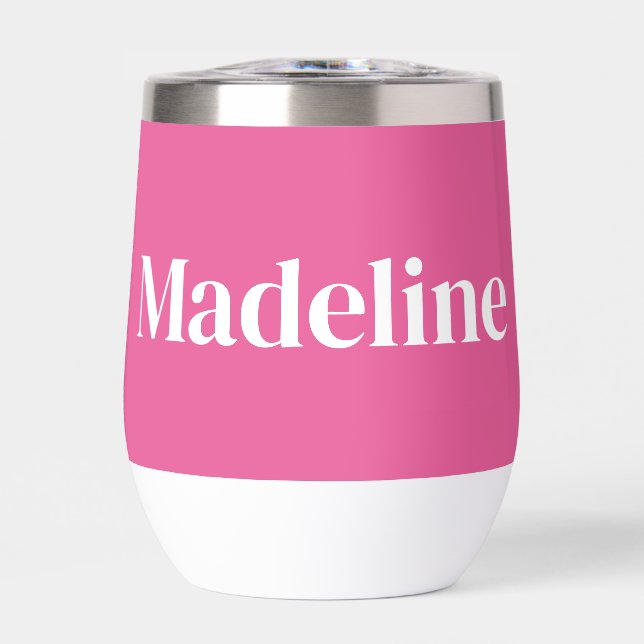 Minimalist Girly Pink Personalized  Thermal Wine Tumbler (Front)