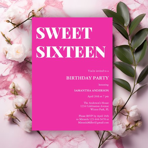 Minimalist Girly Pink Sweet 16 Birthday Party  Invitation