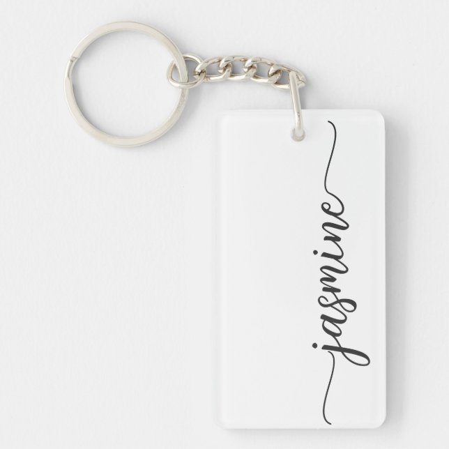 Minimalist Girly Simple Monogram Name Script Keych Keychain (Front)
