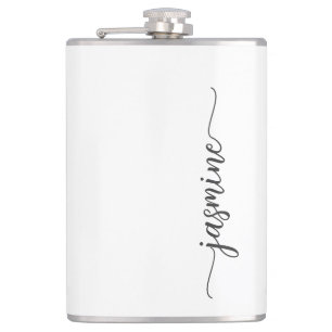 Minimalist Girly White Monogram Name Script Flask