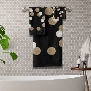 minimalist glitter black champagne gold confetti bath towel set