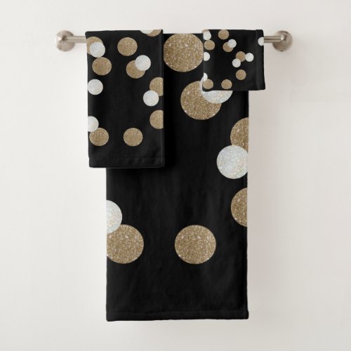 minimalist glitter black champagne gold confetti bath towel set