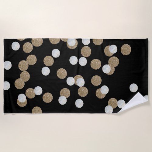 minimalist glitter black champagne gold confetti beach towel