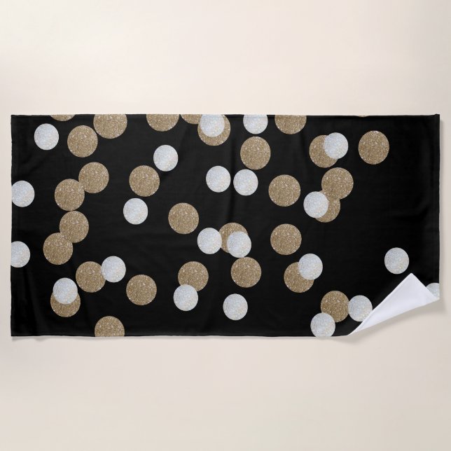 minimalist glitter black champagne gold confetti beach towel (Front)