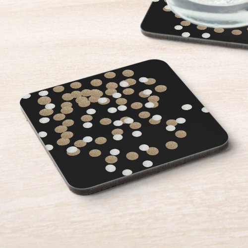 minimalist glitter black champagne gold confetti beverage coaster