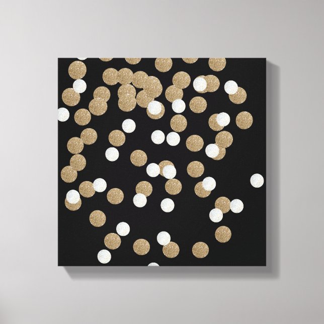 minimalist glitter black champagne gold confetti canvas print (Front)