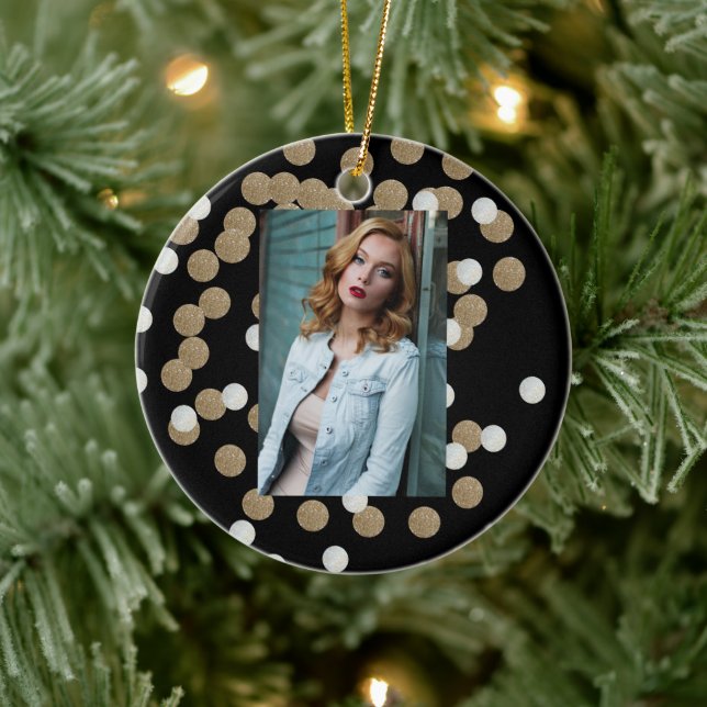 minimalist glitter black champagne gold confetti ceramic ornament (Tree)