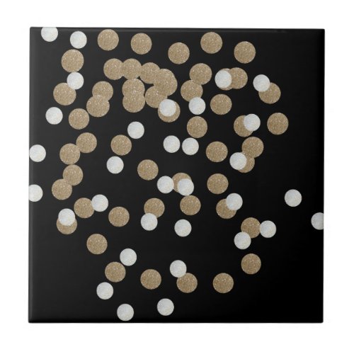 minimalist glitter black champagne gold confetti ceramic tile
