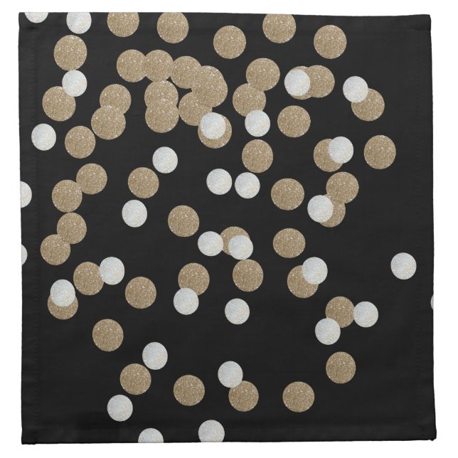minimalist glitter black champagne gold confetti cloth napkin (Front)