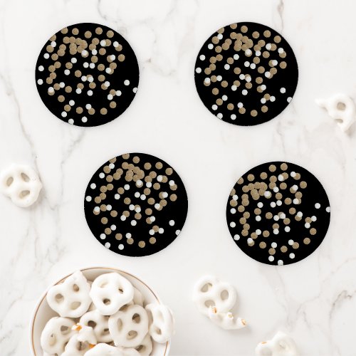 minimalist glitter black champagne gold confetti coaster set