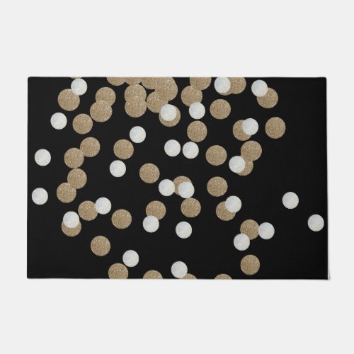 minimalist glitter black champagne gold confetti doormat