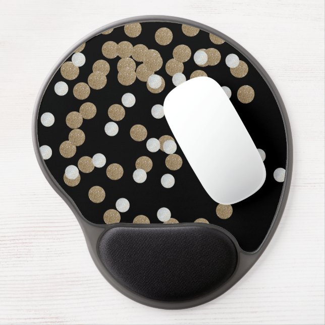 minimalist glitter black champagne gold confetti gel mouse pad (Left Side)