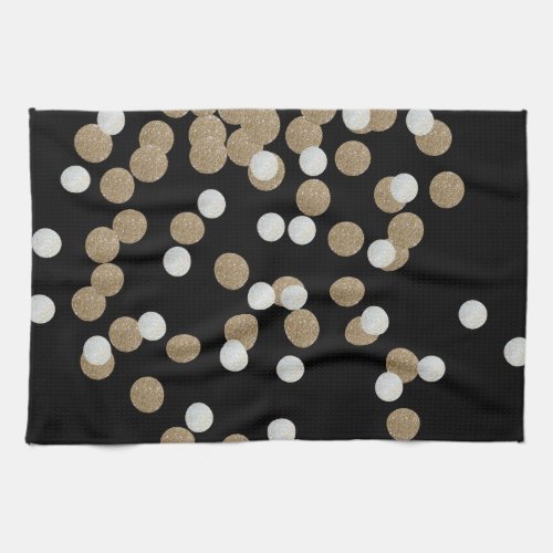 minimalist glitter black champagne gold confetti kitchen towel