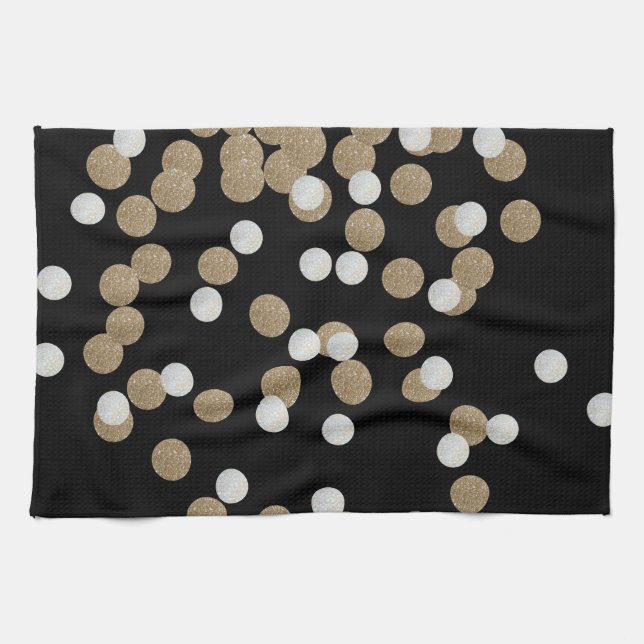 minimalist glitter black champagne gold confetti kitchen towel (Horizontal)