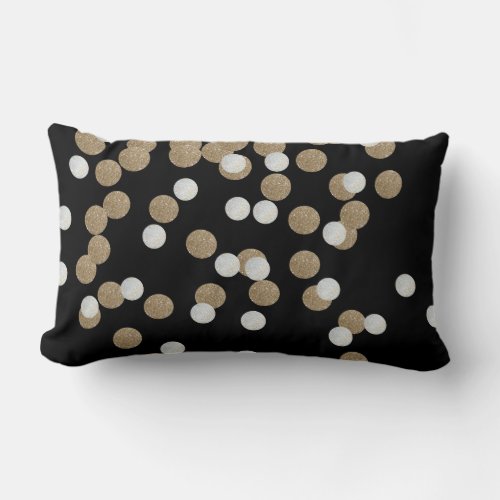 minimalist glitter black champagne gold confetti lumbar pillow
