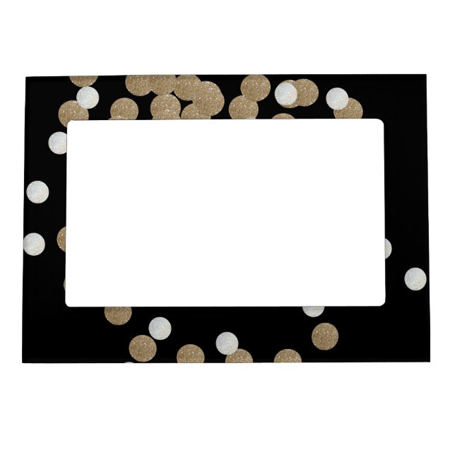 minimalist glitter black champagne gold confetti magnetic frame (Front)