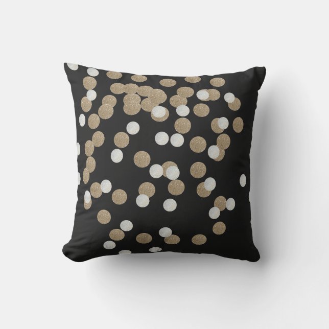 minimalist glitter black champagne gold confetti outdoor pillow (Front)