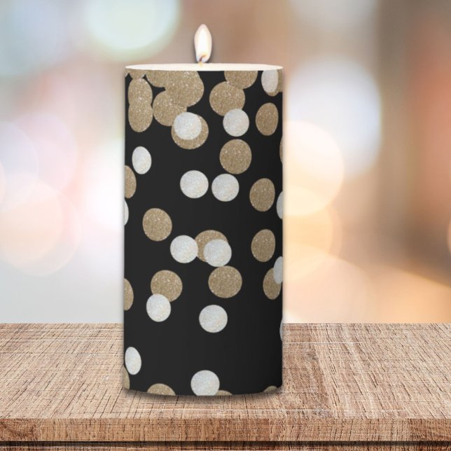 minimalist glitter black champagne gold confetti pillar candle (minimalist glitter black champagne gold confetti pillar candle)