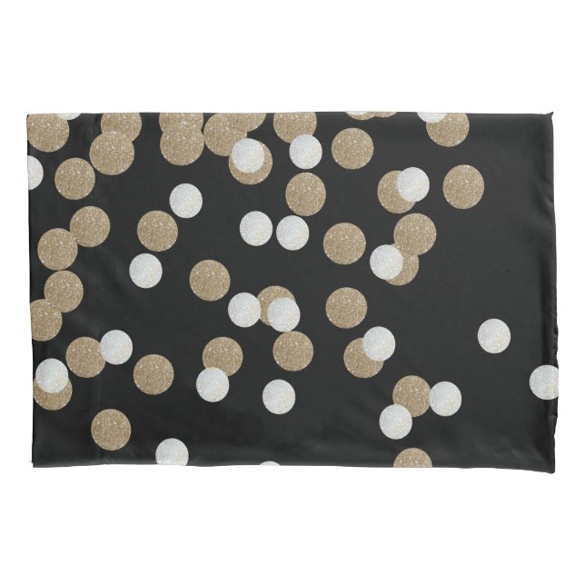 minimalist glitter black champagne gold confetti pillow case (Front-Left)