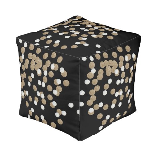 minimalist glitter black champagne gold confetti pouf