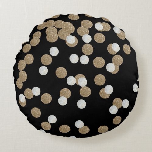 minimalist glitter black champagne gold confetti round pillow