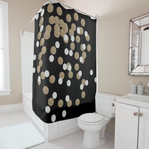 minimalist glitter black champagne gold confetti shower curtain