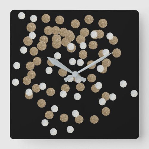 minimalist glitter black champagne gold confetti square wall clock