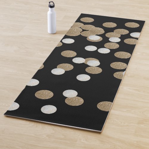 minimalist glitter black champagne gold confetti yoga mat