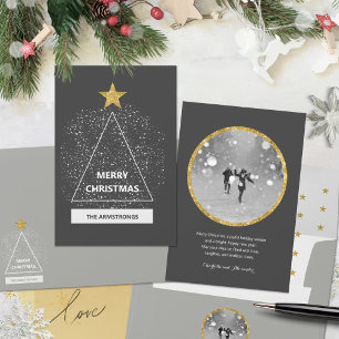 Minimalist Glitter Star Dark Gray Photo Christmas Holiday Card