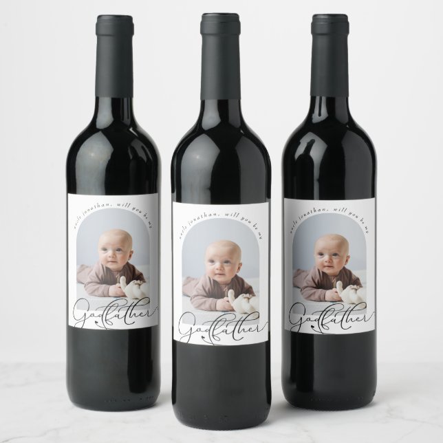 Minimalist Godfather Proposal Photo  Wine Label (Bottles)