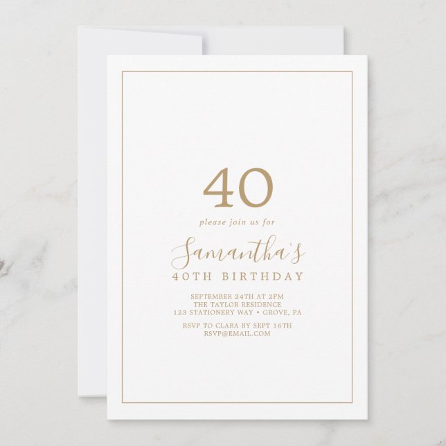 Minimalist Gold 40th Birthday Invitation (Front)