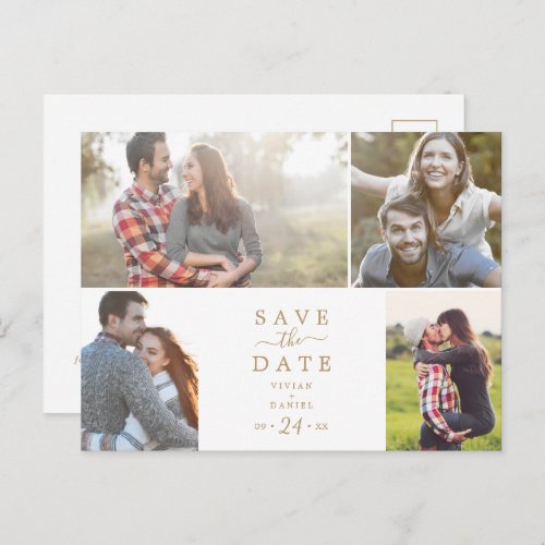 Minimalist Gold 4 Photo Template Save the Date
