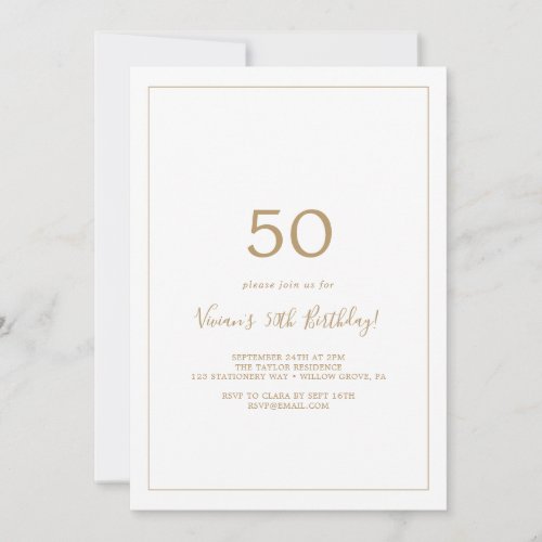 Minimalist Gold 50th Birthday Party Invitation