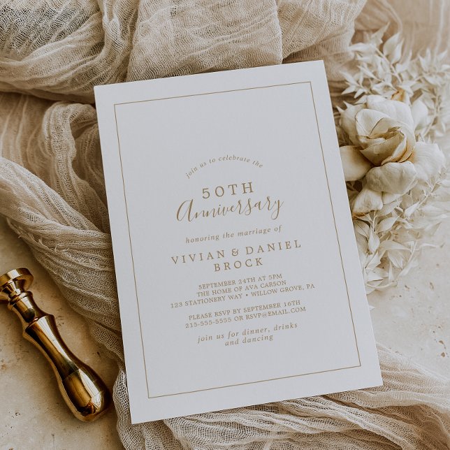 Minimalist Gold 50th Wedding Anniversary Invitation (Creator Uploaded)