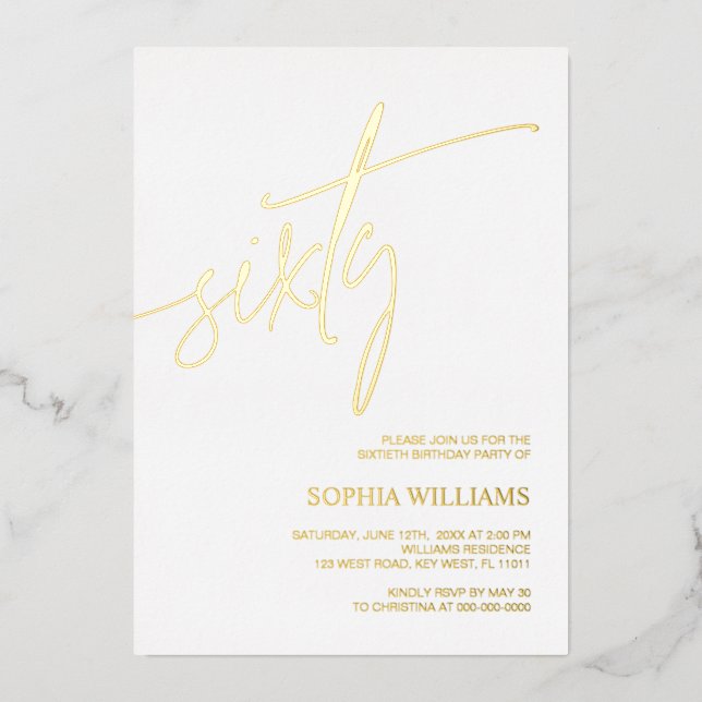 Minimalist Gold 60th Birthday Invitation Foil Invitation (Front)