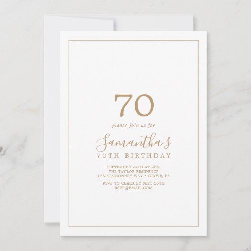 Minimalist Gold 70th Birthday Invitation