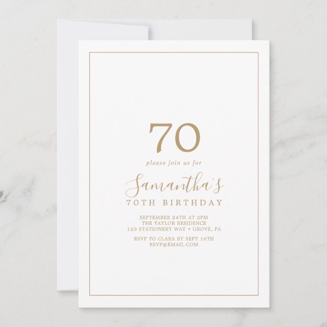 Minimalist Gold 70th Birthday Invitation (Front)