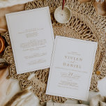 Minimalist Gold All In One Wedding Invitation<br><div class="desc">This minimalist gold all in one wedding invitation is perfect for a simple wedding. The modern romantic design features classic gold and white typography paired with a rustic yet elegant calligraphy with vintage hand lettered style. Customizable in any color. Keep the design simple and elegant, as is, or personalize it...</div>