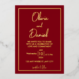 Minimalist   Gold  All In One Wedding Invitation Foil Invitation