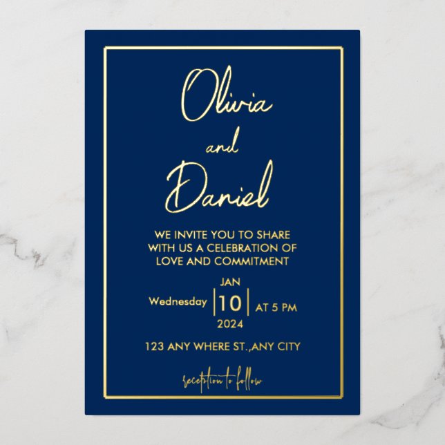 Minimalist | Gold  All In One Wedding Invitation Foil Invitation (Front)