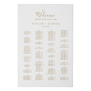 Minimalist Gold Alphabetical Seating Chart Faux Canvas Print