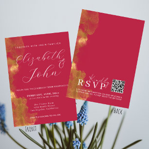 Minimalist Gold And Pink Red Magenta Wedding Invitation