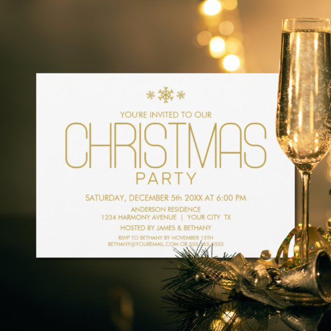 Minimalist Gold and White Christmas Party Invitation (Creator Uploaded)