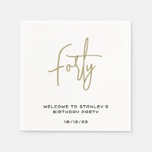 Minimalist Gold and White Forty Birthday Party Napkins